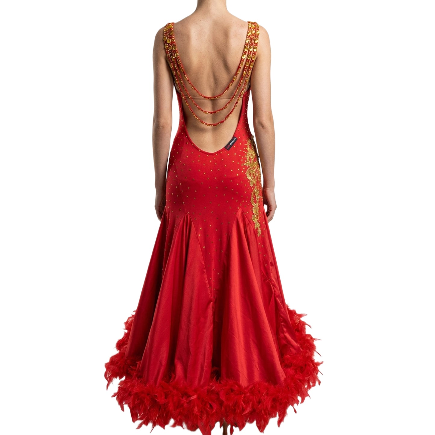 ByCharme Bright Red Feather Ballroom Competition Dress - BC-0003