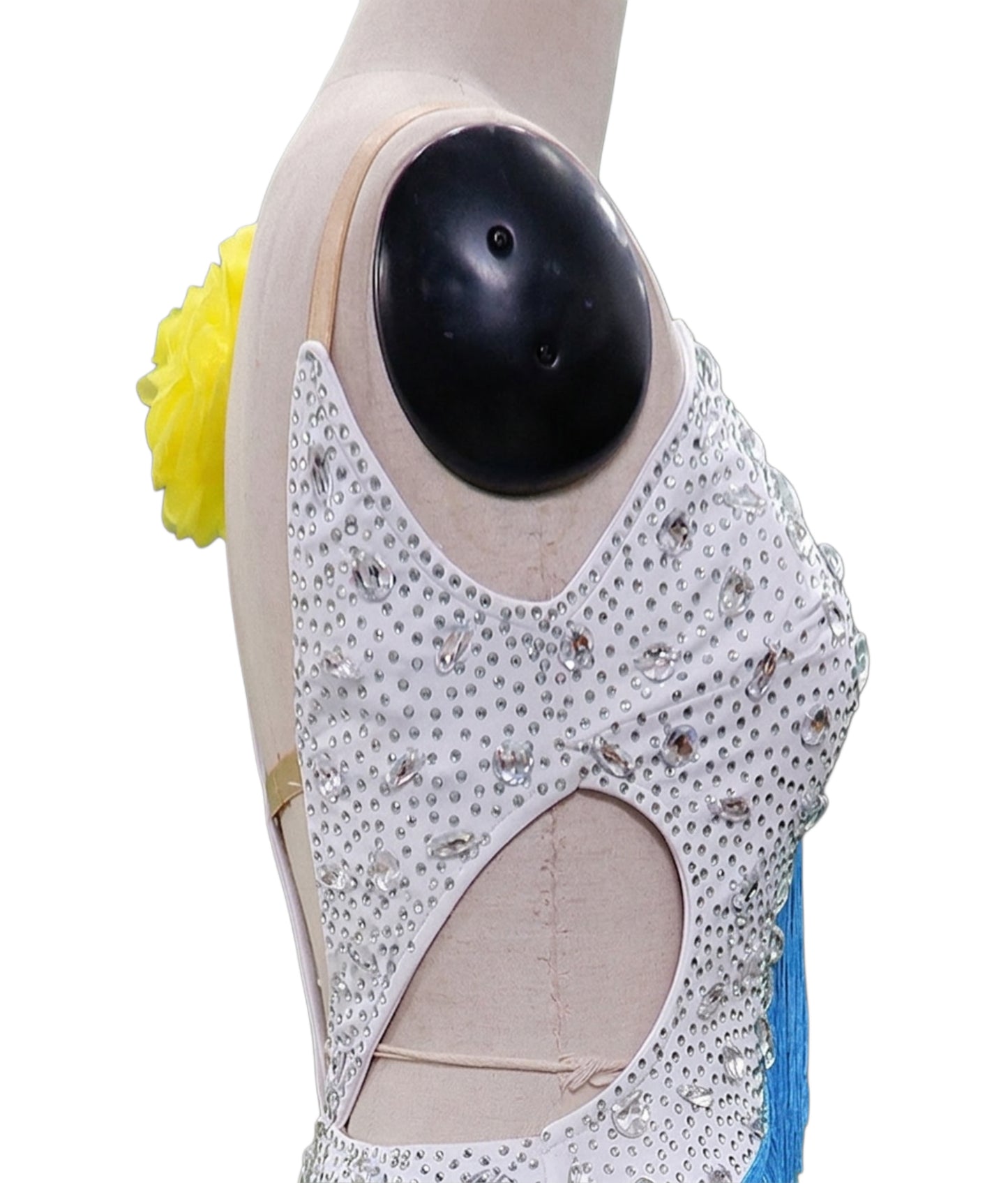 ByCharme White Brown Blue Fringes Latin Salsa Competition Dress - BCL-0168