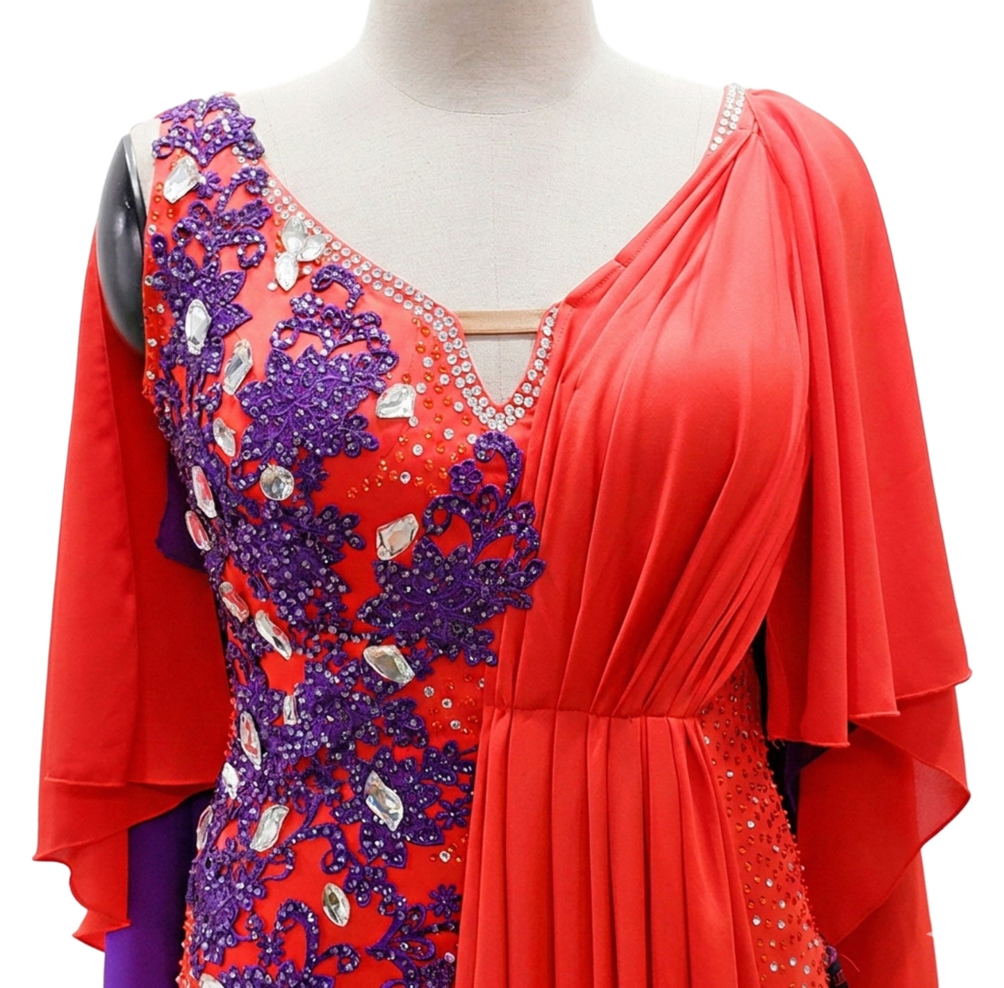 ByCharme Orange Red Chiffon Ballroom Competition Dress - BC-0039