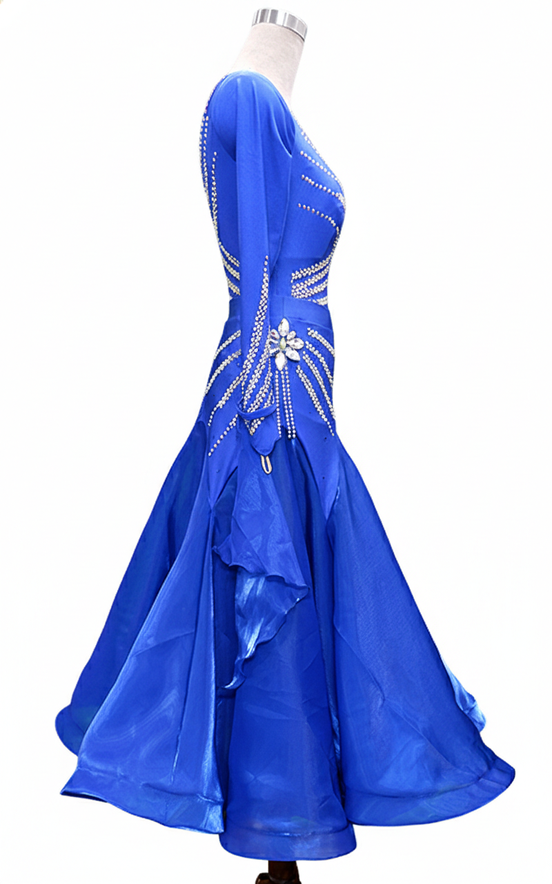 ByCharme Blue Silver Sequined Fringes Latin Salsa Competition Dress - BCL-0002