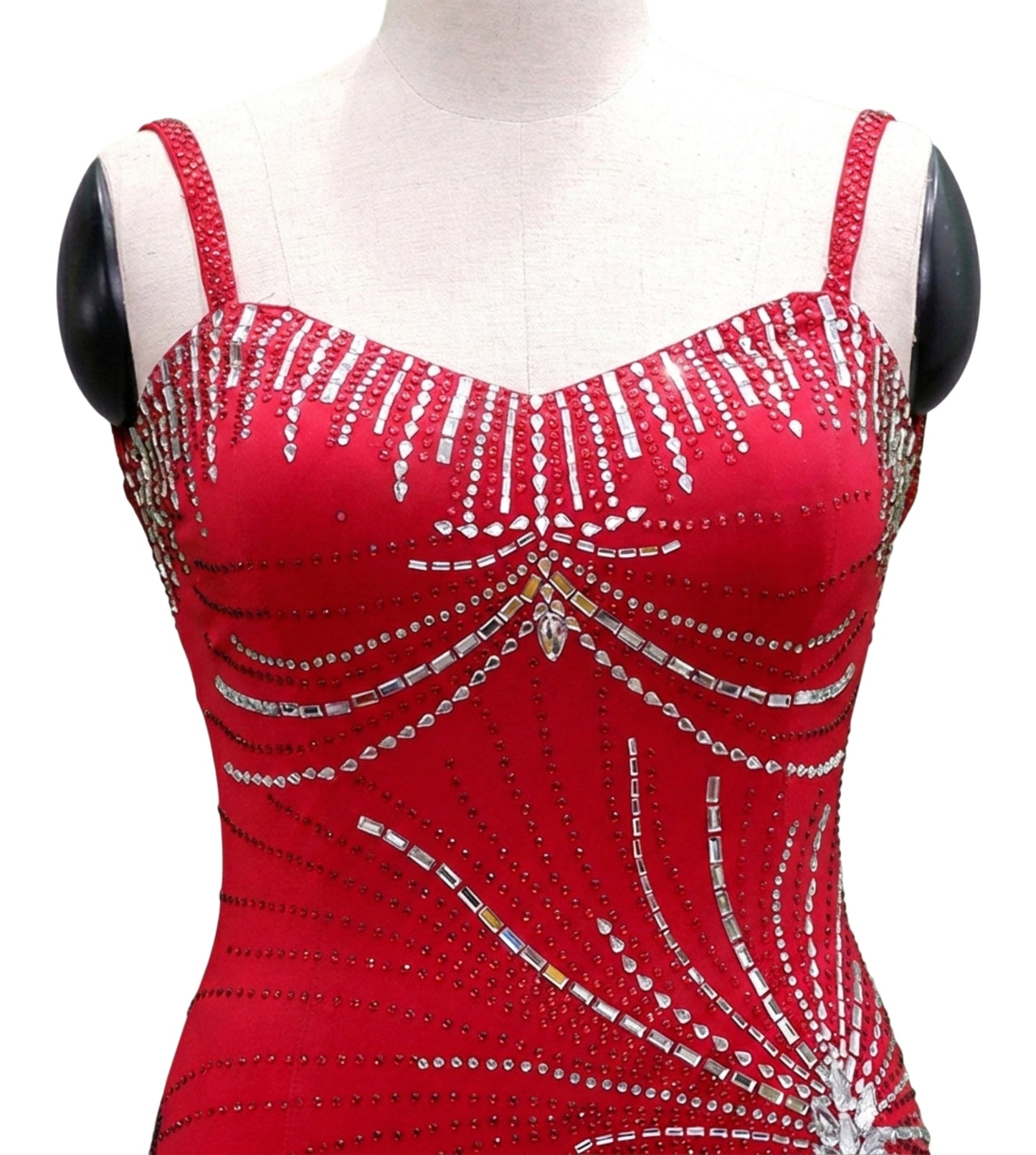 ByCharme Bright Red Feather Ballroom Competition Dress - BC-0022