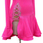 ByCharme Neon Pink Brown Silver Rhinestones Latin Salsa Competition Dress - BCL-0190