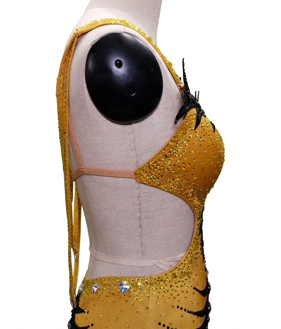 ByCharme Dark Yellow Feather Ballroom Competition Dress - BC-0228