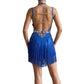 ByCharme Medium Blue Fringes Latin Salsa Competition Dress - BCL-0115