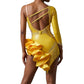 ByCharme Dark Yellow Tan Satin Fringes Latin Salsa Competition Dress - BCL-0195