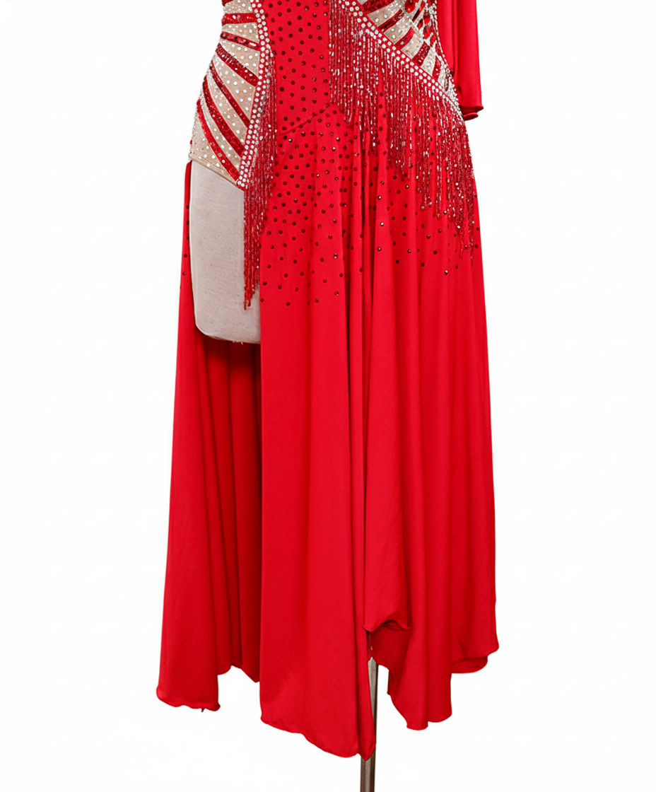 ByCharme Bright Red Fringes Ballroom Competition Dress - BC-0045