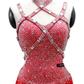 ByCharme Bright Red Silver Latin Salsa Competition Dress - BCL-0111