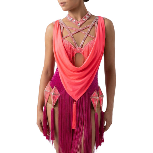 (Copy) (Copy) (Copy) (Copy) (Copy) (Copy) ByCharme Medium Blue Silver Fringes Latin Salsa Competition Dress - BCL-0097