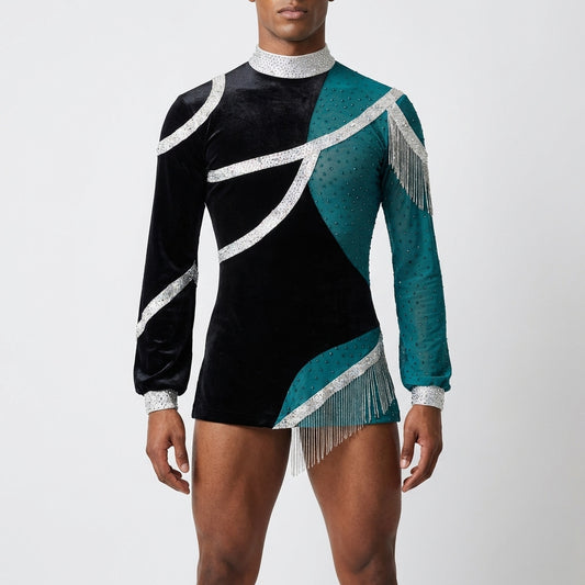 ByCharme Multicolor Velvet Men Latin Salsa Competition Shirt - BCM-0079