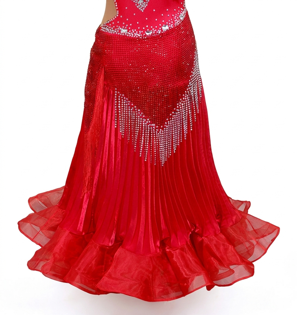ByCharme Bright Red Fringes Ballroom Competition Dress - BC-0225