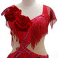 ByCharme Bright Red Tan Feather Latin Salsa Competition Dress - BCL-0105