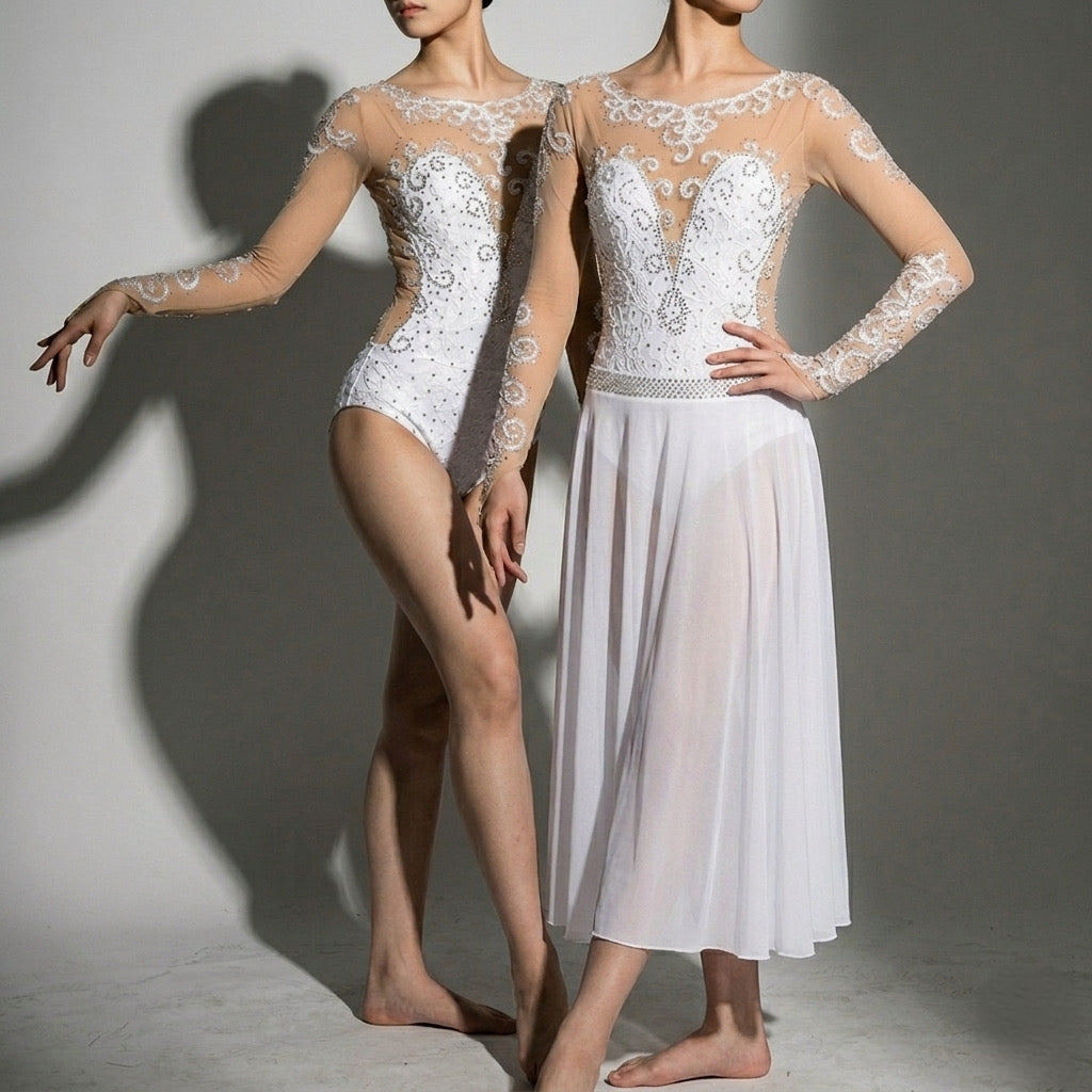 ByCharme White Lace Latin Salsa Competition 2 in 1 Dress - BC2-0005