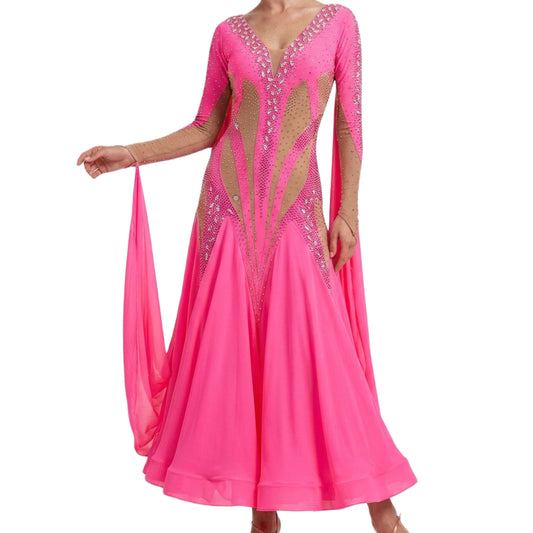 ByCharme Neon Pink Chiffon Ballroom Competition Dress - BC-0007