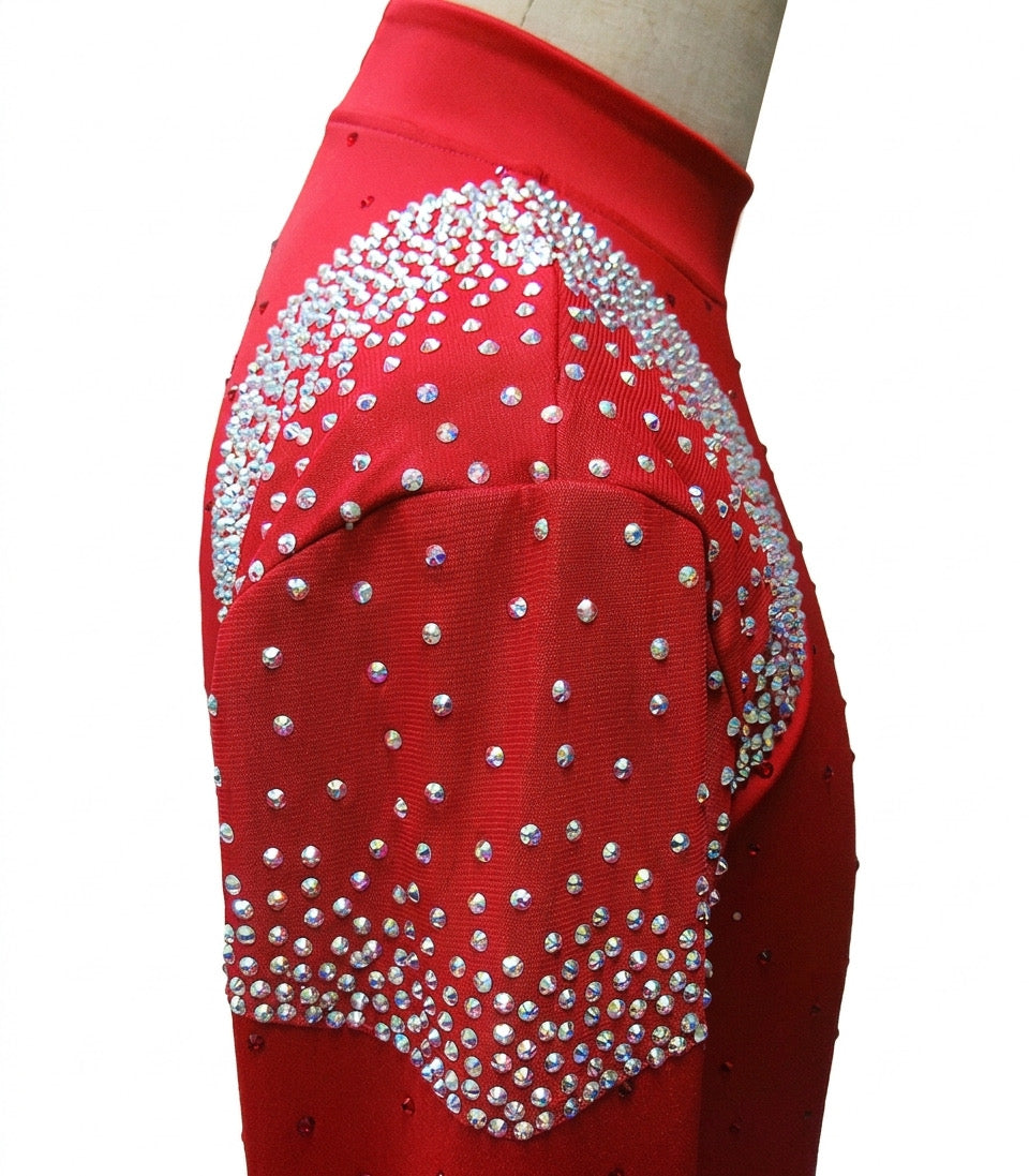ByCharme Red Silver Lycra Men Latin Salsa Competition Shirt - BCM-0075
