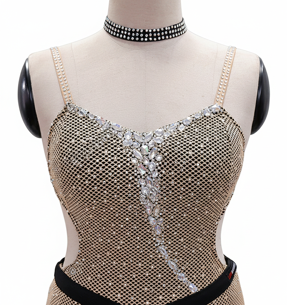 ByCharme Tan Black Fringes Latin Salsa Competition Dress - BCL-0076