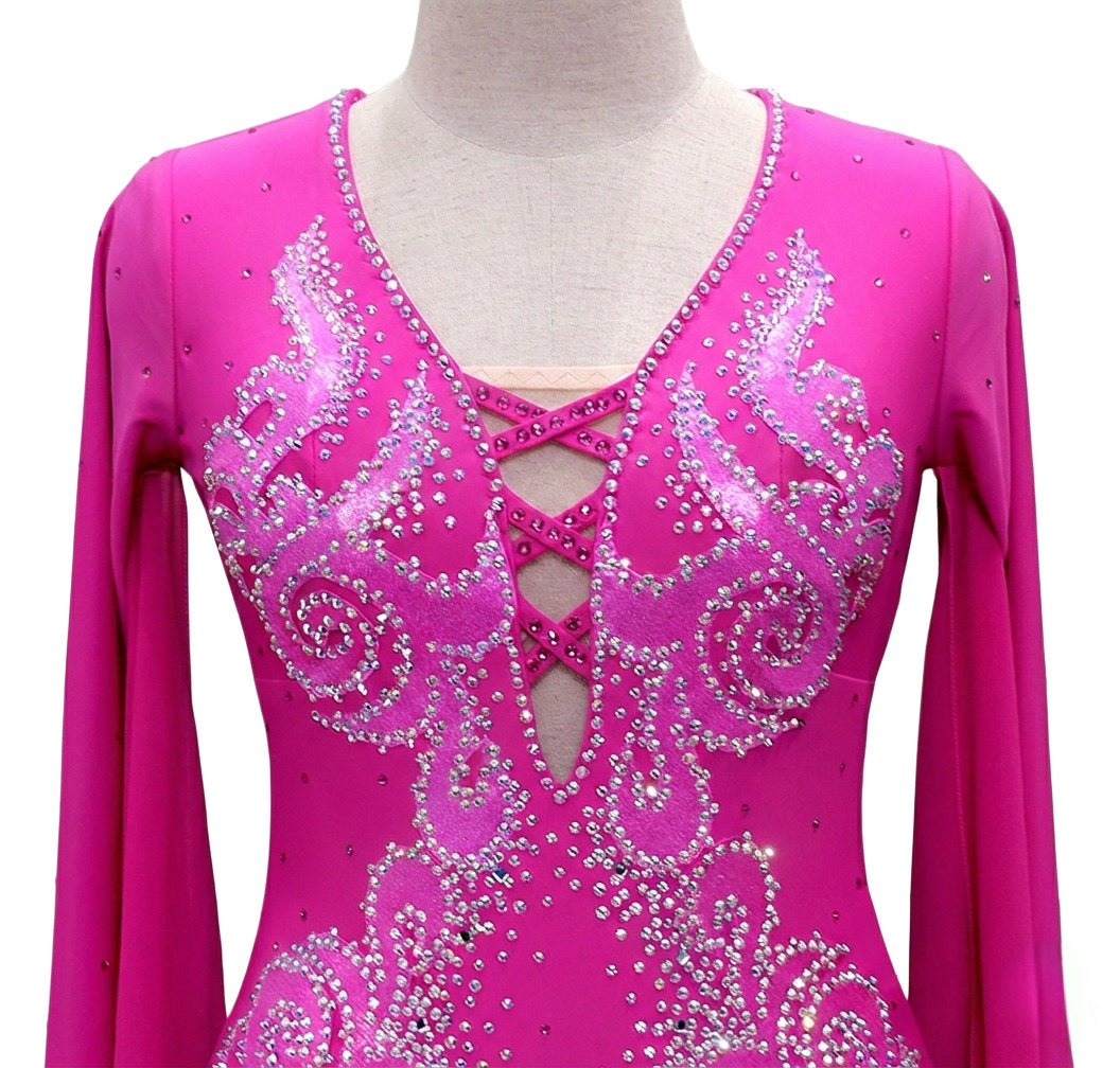 ByCharme Magenta Velvet Ballroom Competition Dress - BC-0014