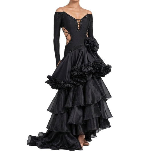 ByCharme Black Tan Chiffon Latin Salsa Competition Dress - BCL-0003