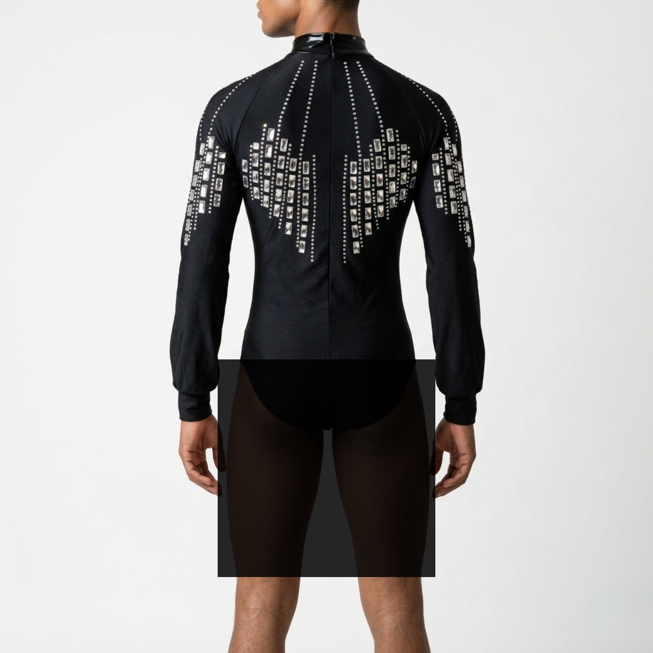 ByCharme Black Silver Lycra Men Latin Salsa Competition Shirt - BCM-0077