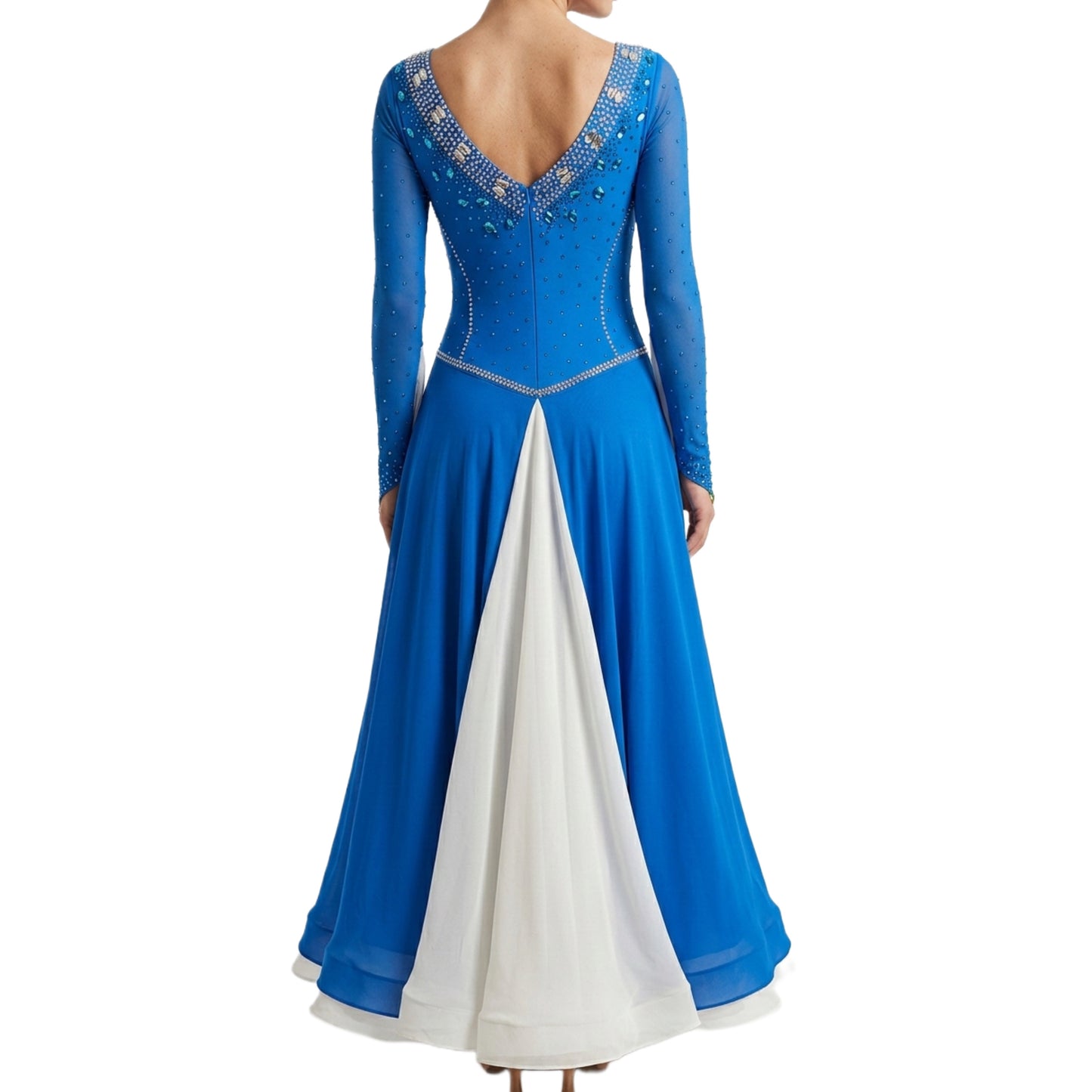 ByCharme Dodger Blue Chiffon Ballroom Competition Dress - BC-0024