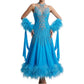 ByCharme Deep Sky Blue Feather Ballroom Competition Dress - BC-0018