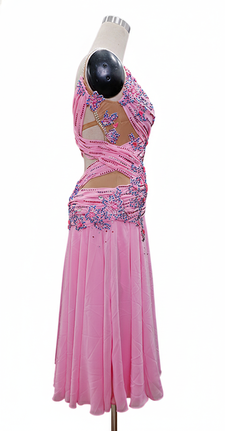 ByCharme Light Hot Pink Chiffon Ballroom Competition Dress - BC-0054