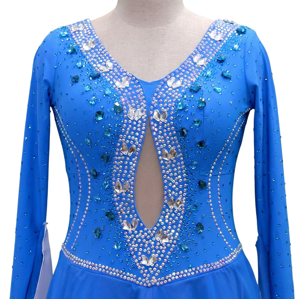 ByCharme Dodger Blue Chiffon Ballroom Competition Dress - BC-0024