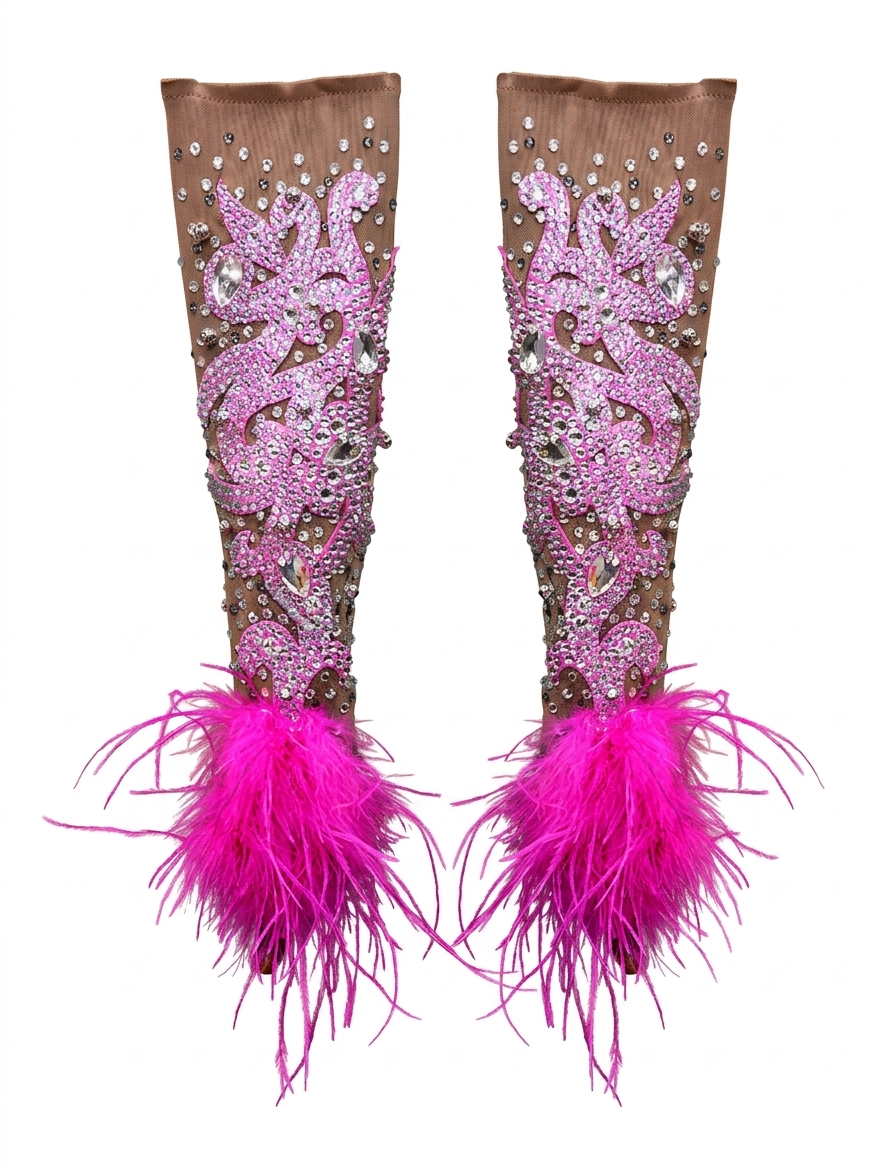 ByCharme Neon Pink Feather Ballroom Competition Dress - BC-0220