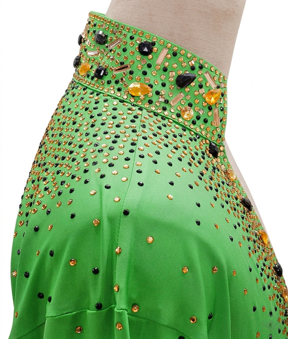 ByCharme Green Gold Lycra Men Latin Salsa Competition Shirt - BCM-0082