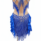 ByCharme Blue Silver Tan Fringes Latin Salsa Competition Dress - BCL-0072
