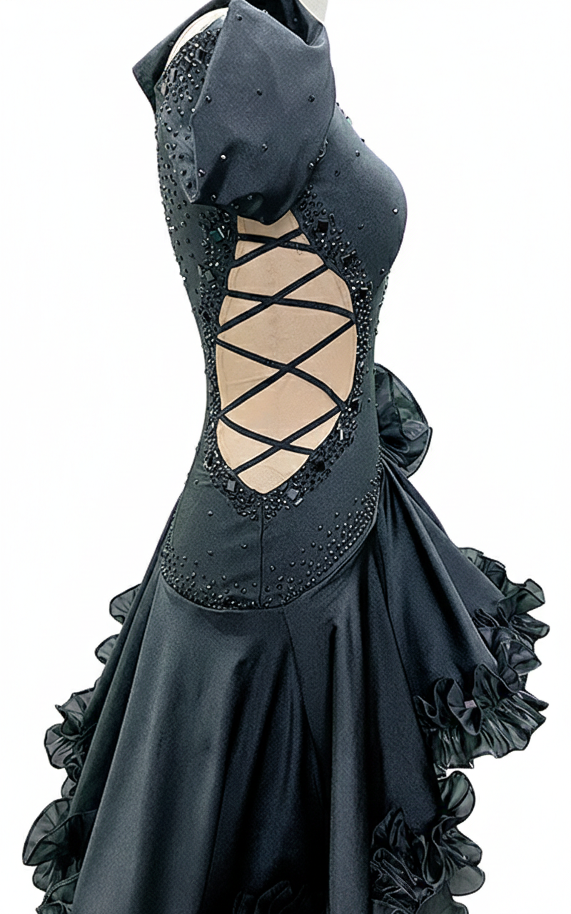 ByCharme Black Tan Chiffon Latin Salsa Competition Dress - BCL-0003