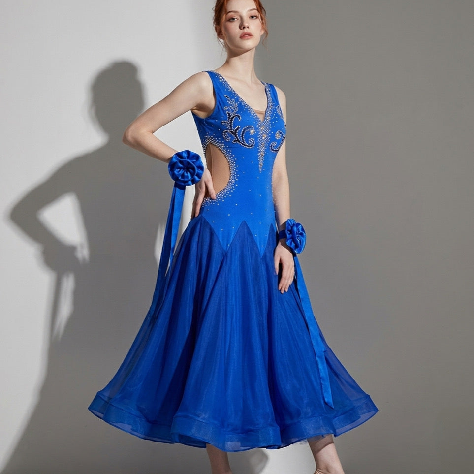 ByCharme Medium Blue Rhinestone Ballroom Competition Dress - BC-0231