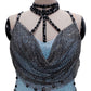 ByCharme Sky Blue Black Rhinestones Latin Salsa Competition Dress - BCL-0175