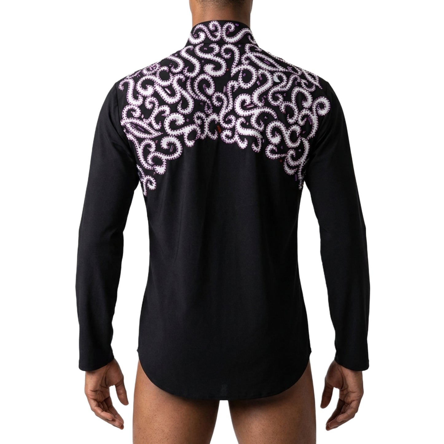 ByCharme Black Lycra Men Latin Salsa Competition Shirt - BCM-0052