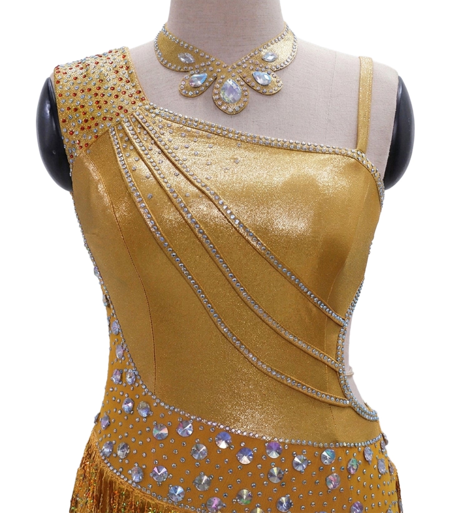 ByCharme Gold Silver Sequined Fringes Latin Salsa Dress - BCL-0108