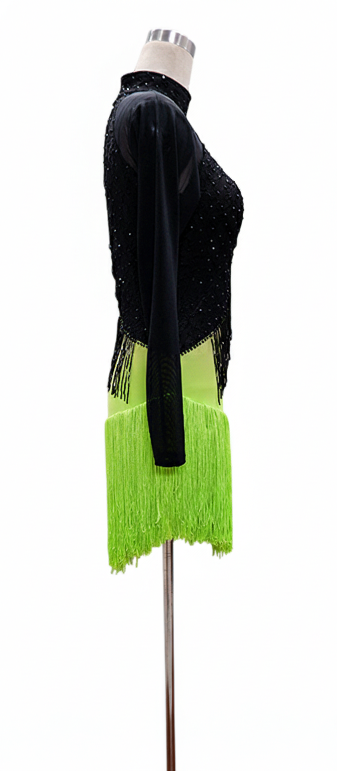ByCharme Black Green Lace Latin Salsa Competition Dress - BCL-0025