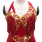 ByCharme Red Gold Fringes Latin Salsa Competition Dress - BCL-0156