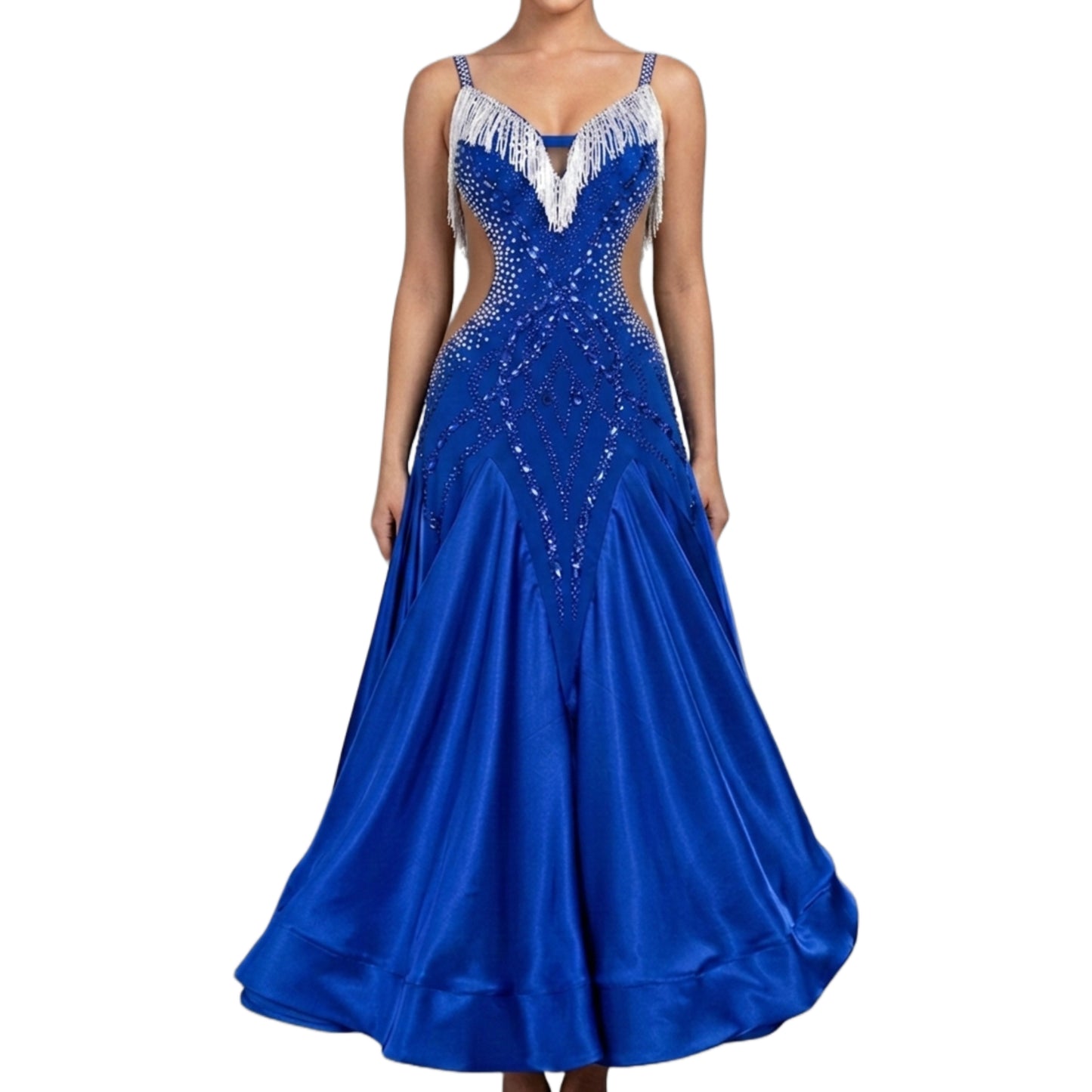 ByCharme Medium Blue Fringes Ballroom Competition Dress - BC-0027