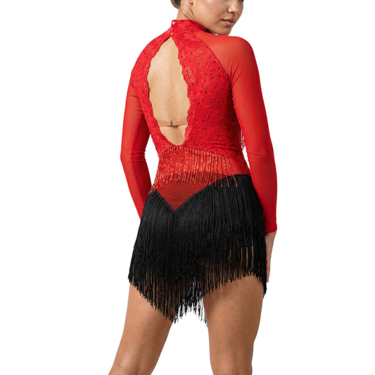 ByCharme Red Black Lace Latin Salsa Competition Dress - BCL-0064