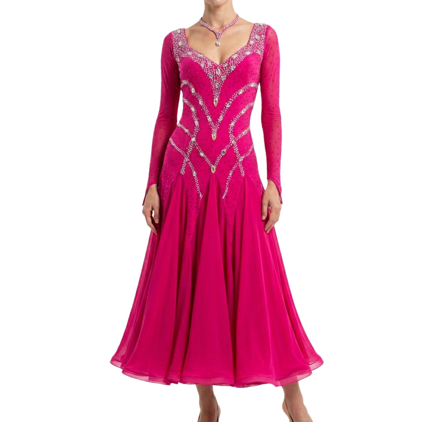 ByCharme Magenta Chiffon Ballroom Competition Dress - BC-0023