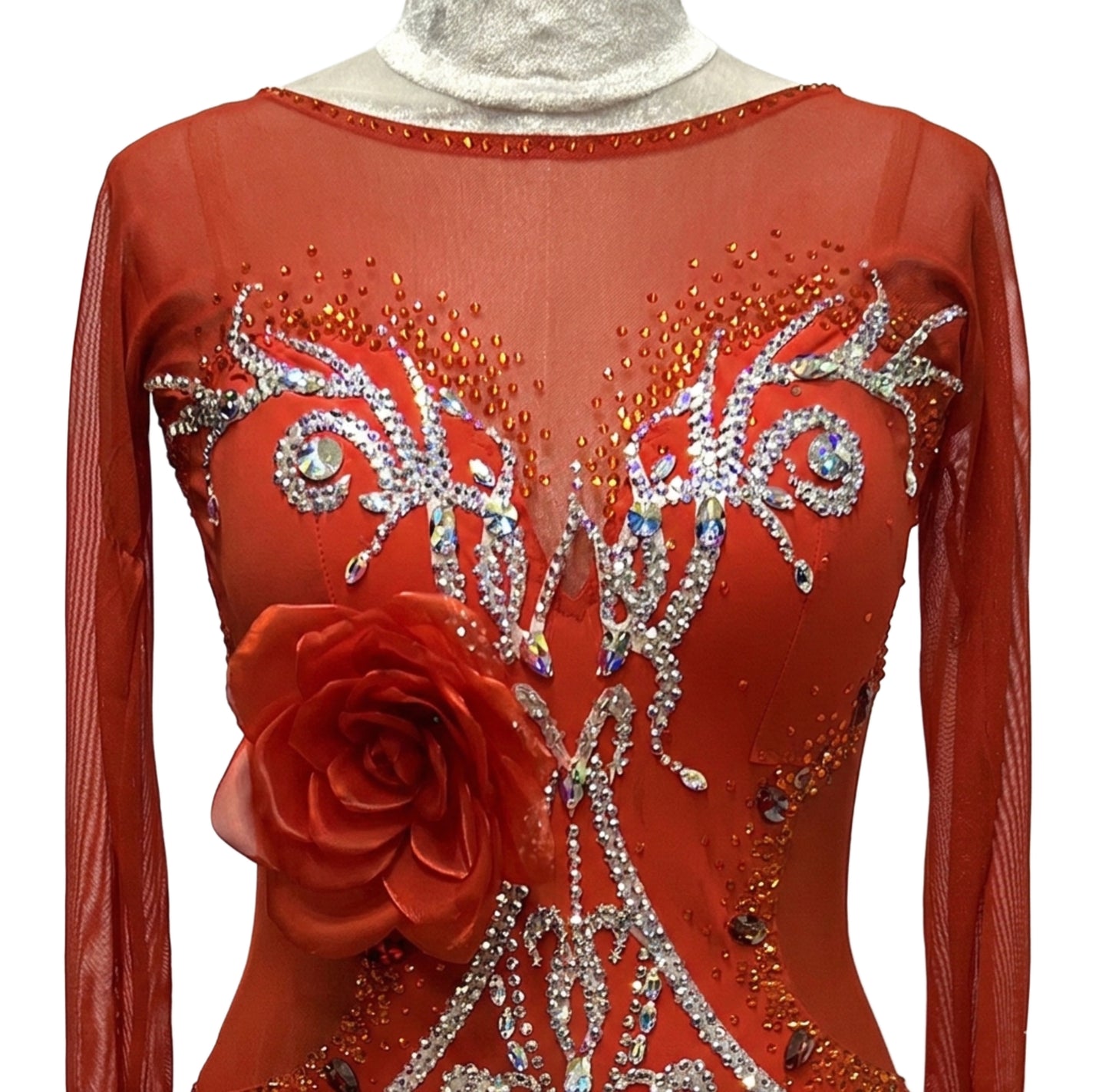 ByCharme Bright Red Feather Ballroom Competition Dress - BC-0028