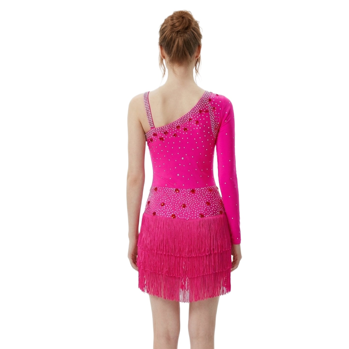 ByCharme Neon Pink Fringes Latin Salsa Competition 2 in 1 Dress - BC2-0010