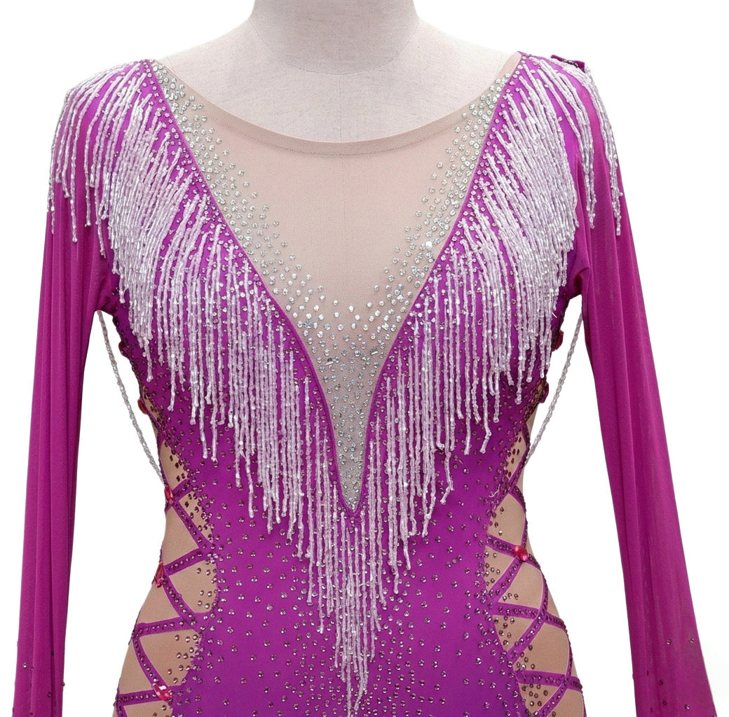 ByCharme Dark Magenta Fringes Ballroom Competition Dress - BC-0012