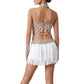 ByCharme White Light Brown Pearl Fringes Latin Salsa Competition Dress - BCL-0154
