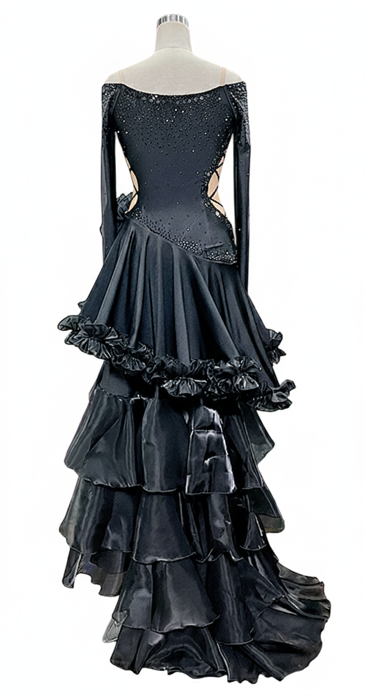 ByCharme Black Tan Chiffon Latin Salsa Competition Dress - BCL-0003