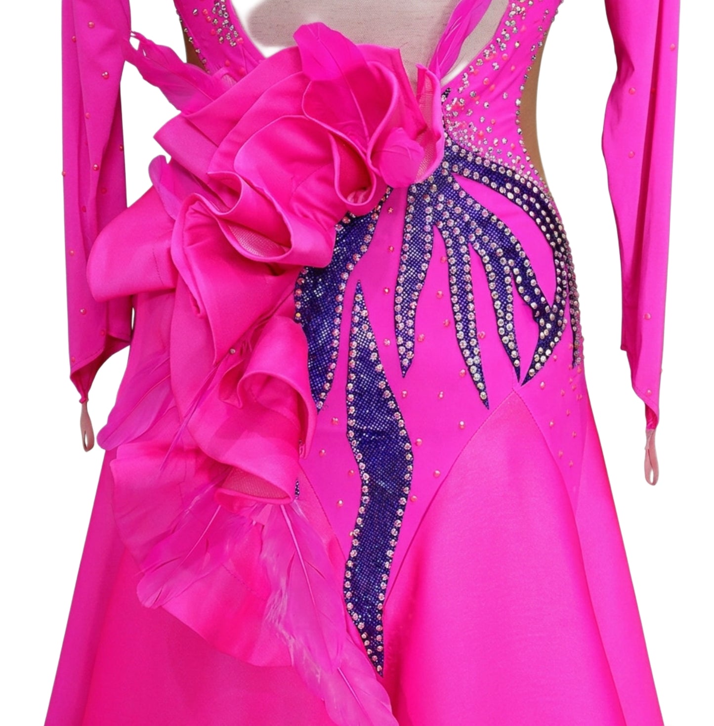 ByCharme Magenta Feather Ballroom Competition Dress - BC-0067