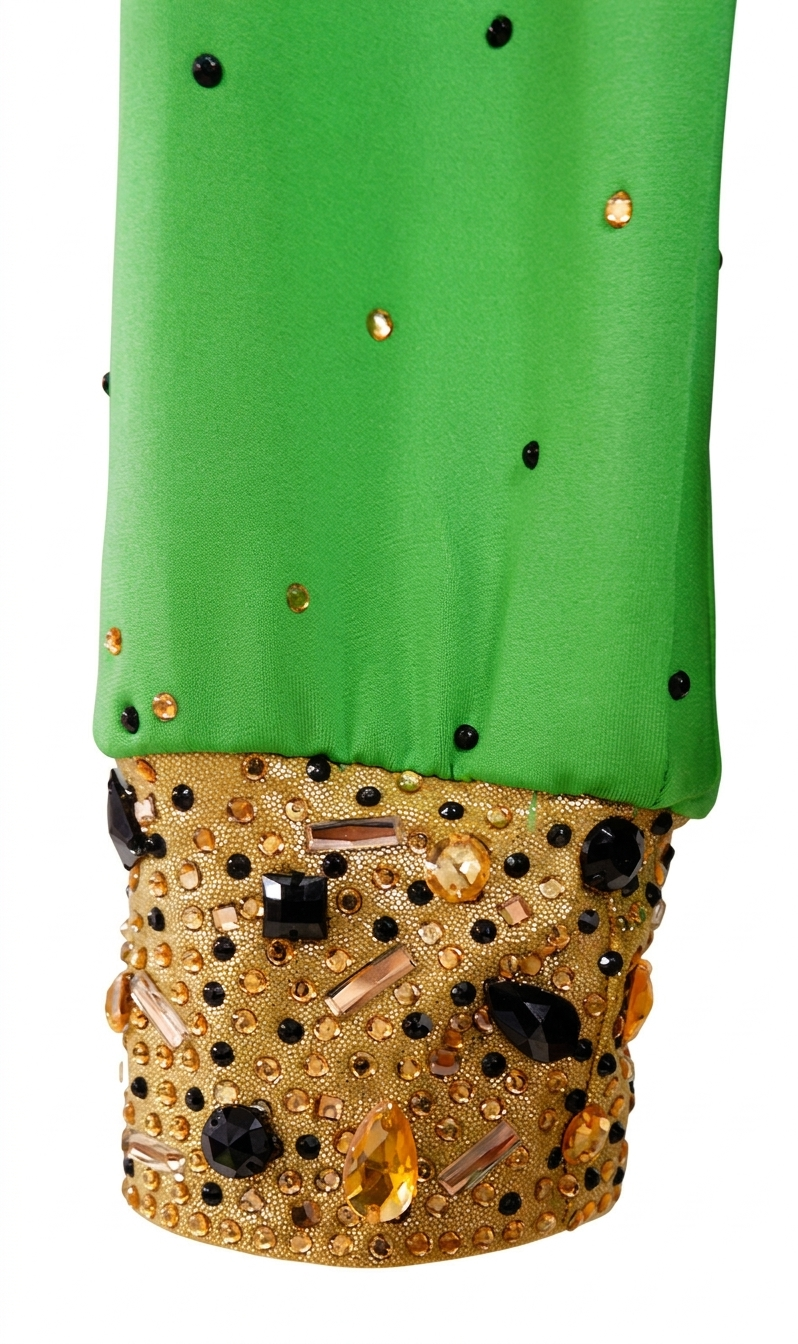 ByCharme Green Gold Lycra Men Latin Salsa Competition Shirt - BCM-0082