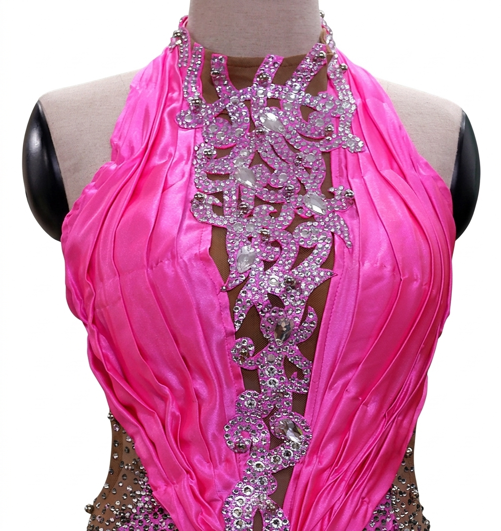 ByCharme Neon Pink Feather Ballroom Competition Dress - BC-0220
