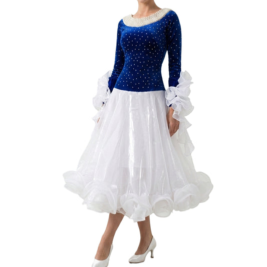 ByCharme Medium Blue Velvet Ballroom Competition Dress - BC-0013