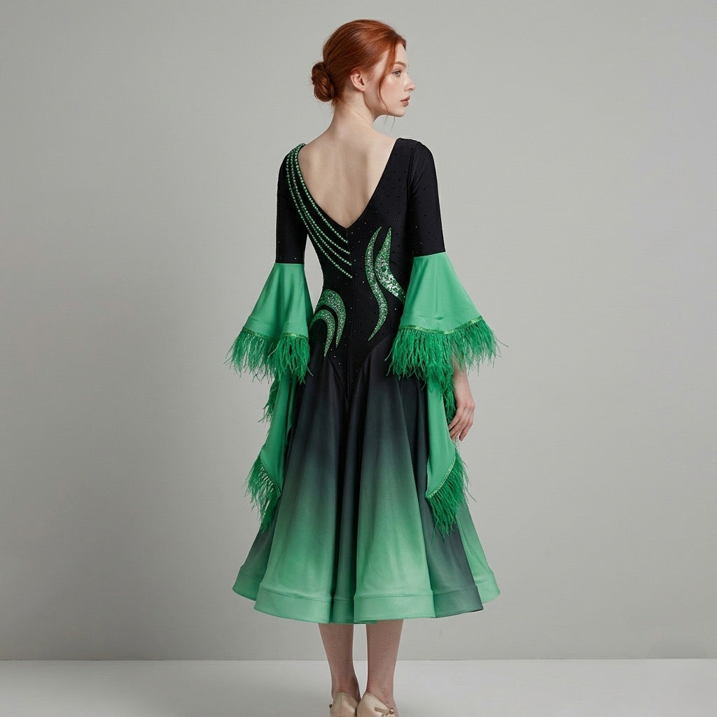 ByCharme Black Feather Ballroom Competition Dress - BC-0069