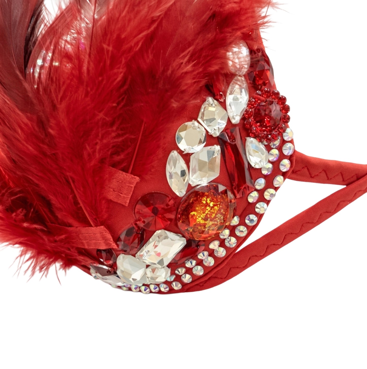 ByCharme Bright Red Silver Feathers Latin Salsa Competition Dress - BCL-0145